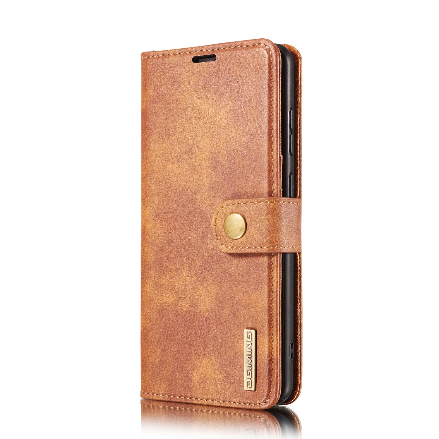 DG.MING Detachable 2-in-1 Split Leather Wallet Shell + PC Back Case for Samsung Galaxy S20 FE 4G / 5G / S20 Lite / S20 FE 2022 - Brown