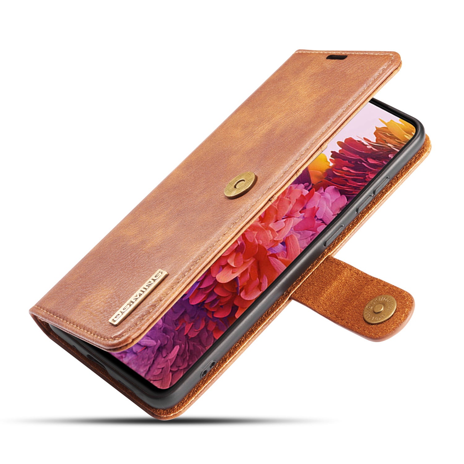 DG.MING Detachable 2-in-1 Split Leather Wallet Shell + PC Back Case for Samsung Galaxy S20 FE 4G / 5G / S20 Lite / S20 FE 2022 - Brown