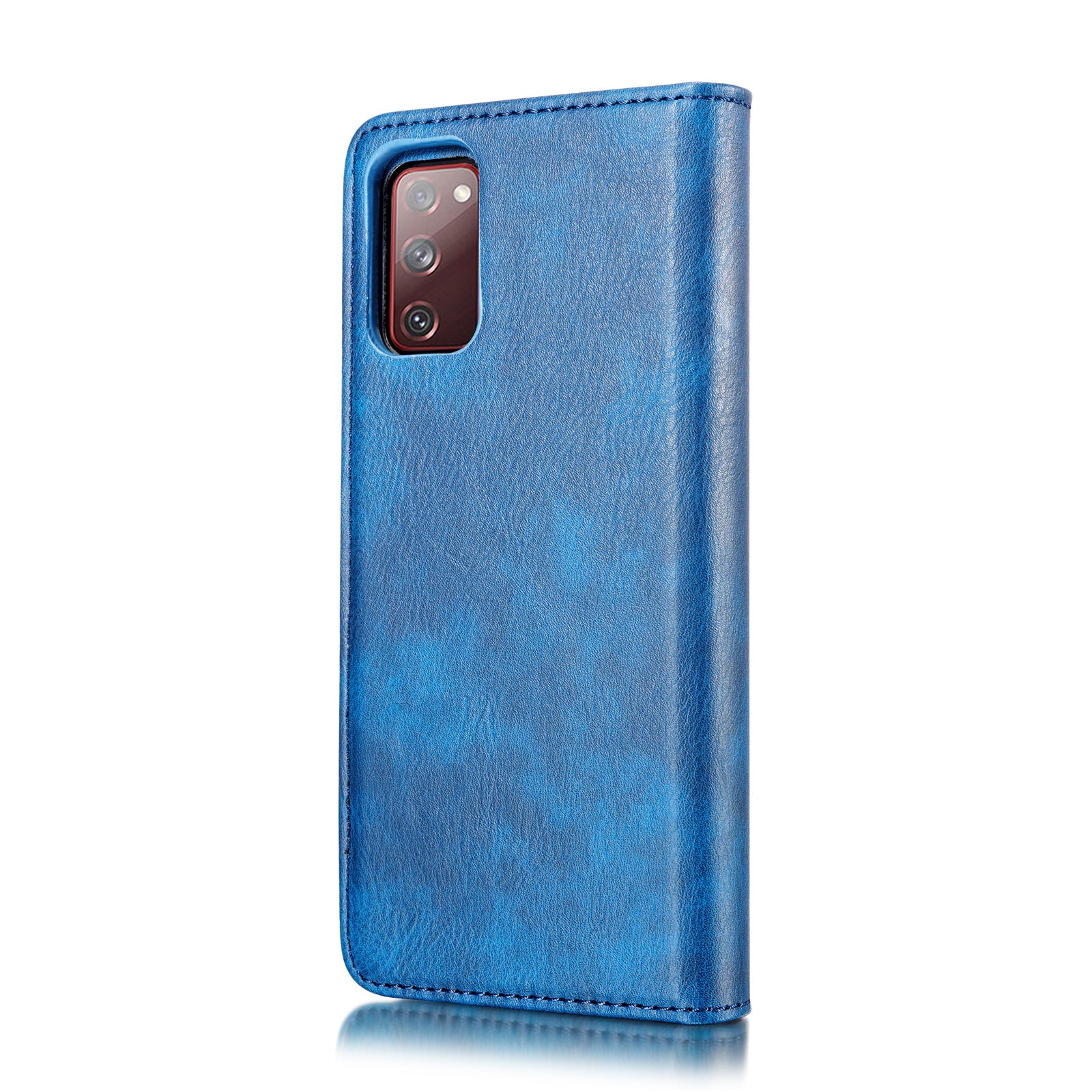 DG.MING Detachable 2-in-1 Split Leather Wallet Shell + PC Back Case for Samsung Galaxy S20 FE 4G / 5G / S20 Lite / S20 FE 2022 - Blue