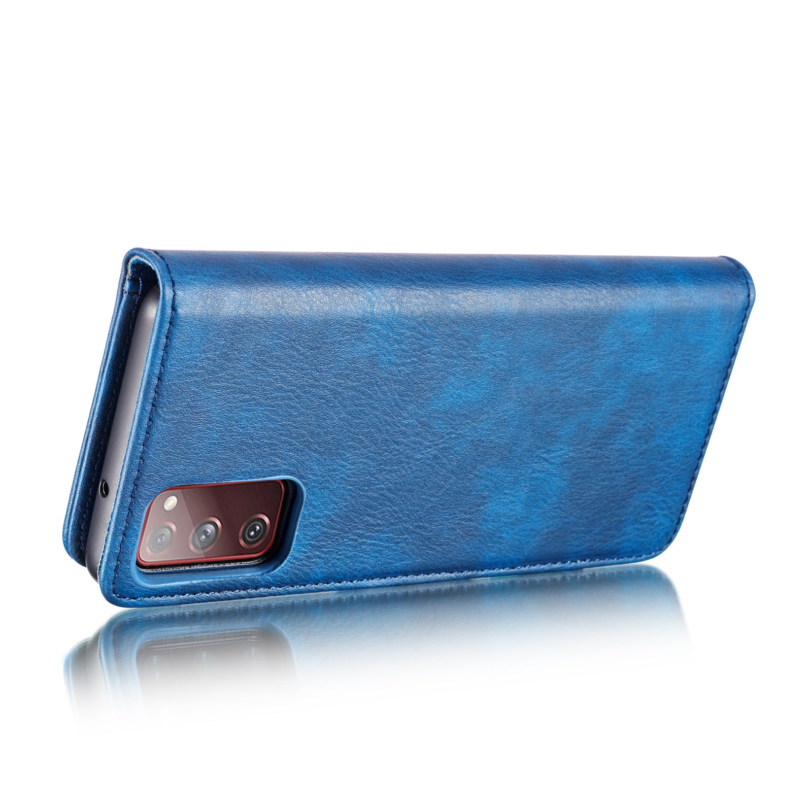 DG.MING Detachable 2-in-1 Split Leather Wallet Shell + PC Back Case for Samsung Galaxy S20 FE 4G / 5G / S20 Lite / S20 FE 2022 - Blue