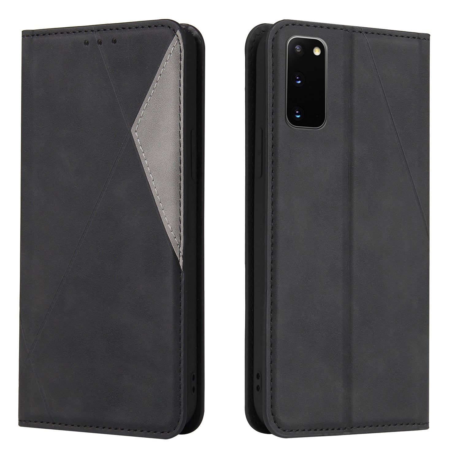 Silky Touch Rhombus Pattern Splicing Leather Stand Case for Samsung Galaxy S20 4G/S20 5G - Black