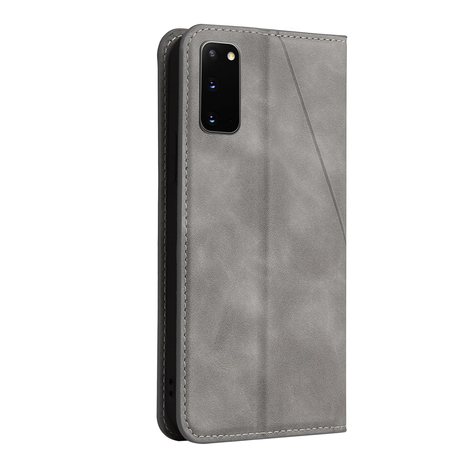 Silky Touch Rhombus Pattern Splicing Leather Stand Case for Samsung Galaxy S20 4G/S20 5G - Grey