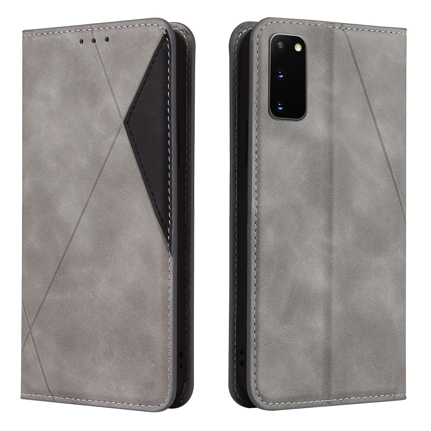 Silky Touch Rhombus Pattern Splicing Leather Stand Case for Samsung Galaxy S20 4G/S20 5G - Grey