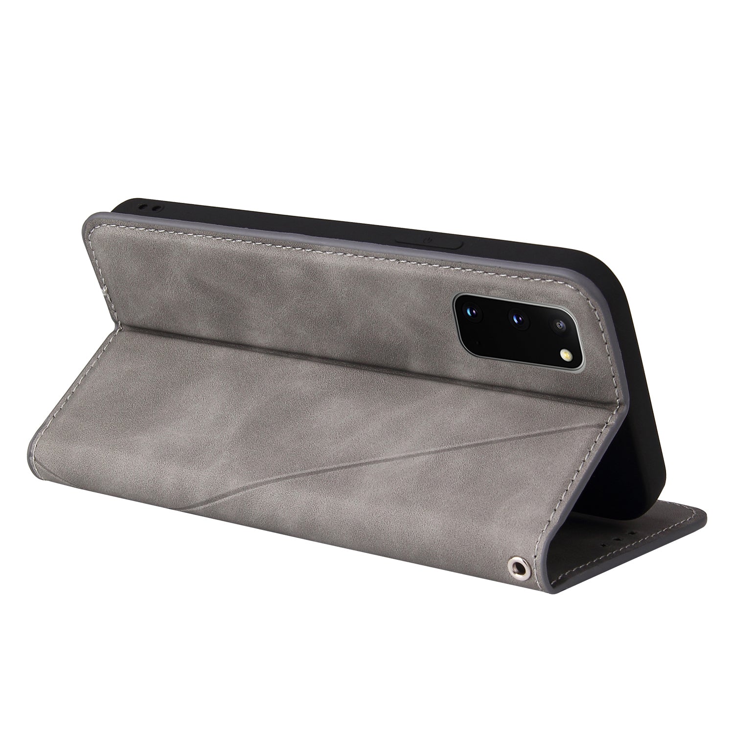 Silky Touch Rhombus Pattern Splicing Leather Stand Case for Samsung Galaxy S20 4G/S20 5G - Grey