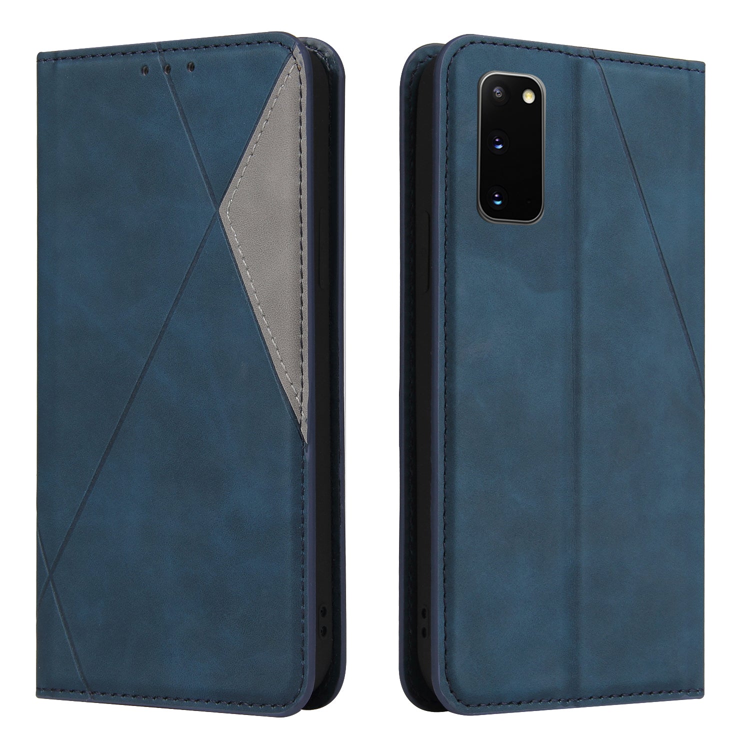 Silky Touch Rhombus Pattern Splicing Leather Stand Case for Samsung Galaxy S20 4G/S20 5G - Blue