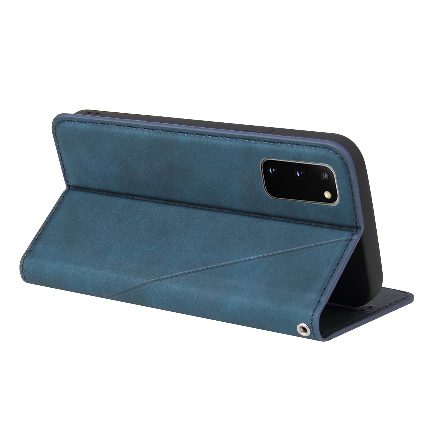 Silky Touch Rhombus Pattern Splicing Leather Stand Case for Samsung Galaxy S20 4G/S20 5G - Blue