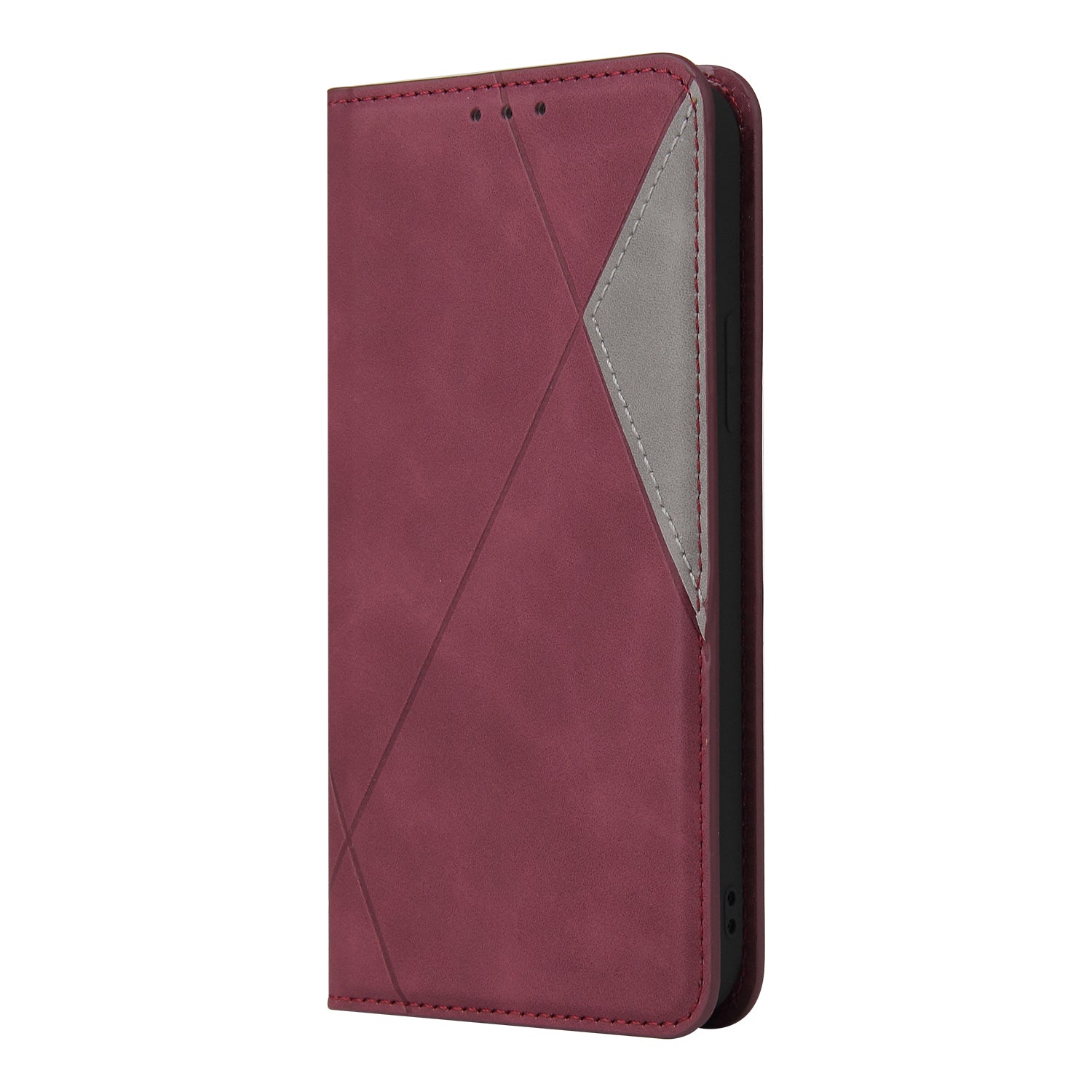 Silky Touch Rhombus Pattern Splicing Leather Stand Case for Samsung Galaxy S20 4G/S20 5G - Wine Red