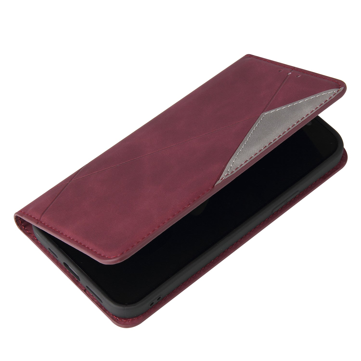 Silky Touch Rhombus Pattern Splicing Leather Stand Case for Samsung Galaxy S20 4G/S20 5G - Wine Red