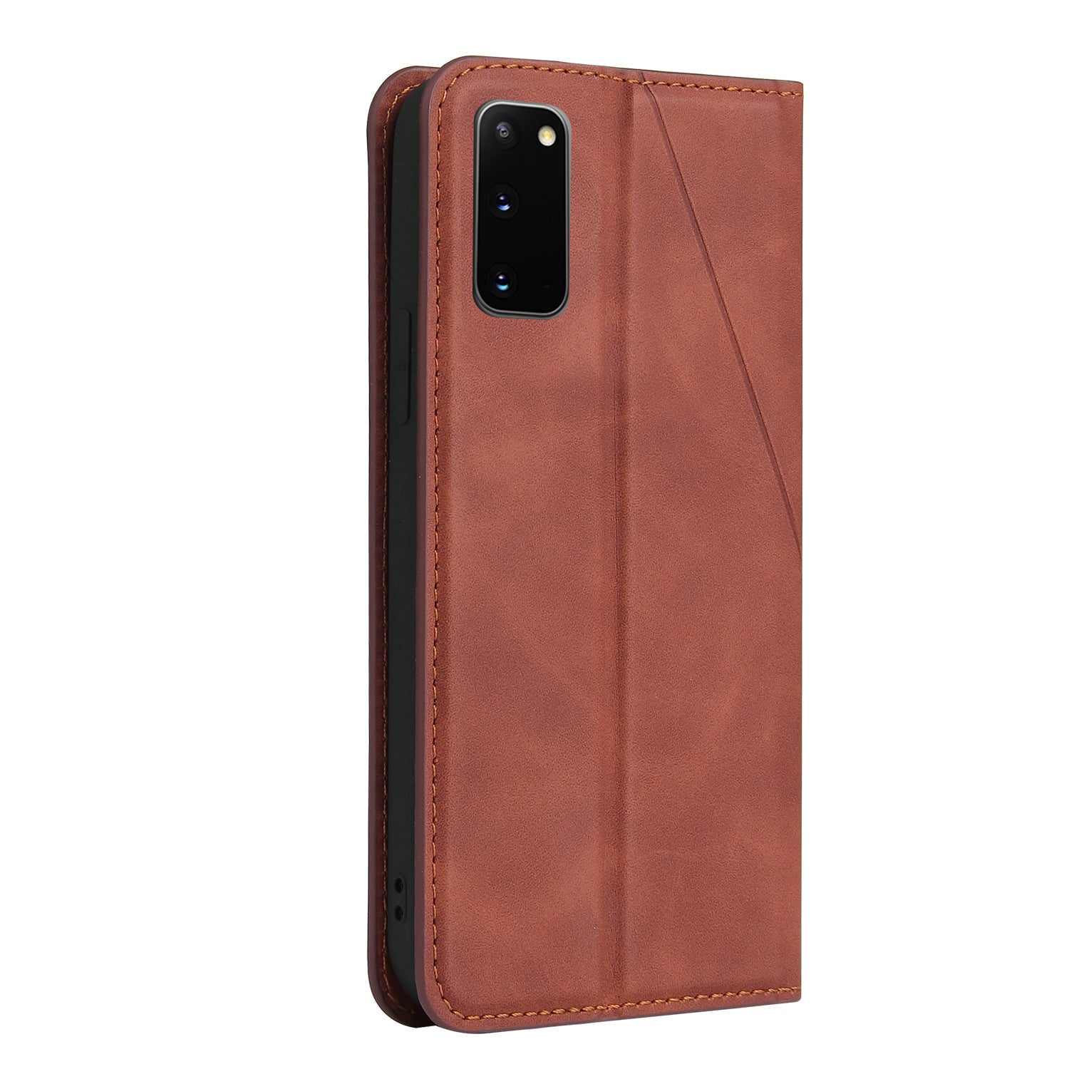 Silky Touch Rhombus Pattern Splicing Leather Stand Case for Samsung Galaxy S20 4G/S20 5G - Brown