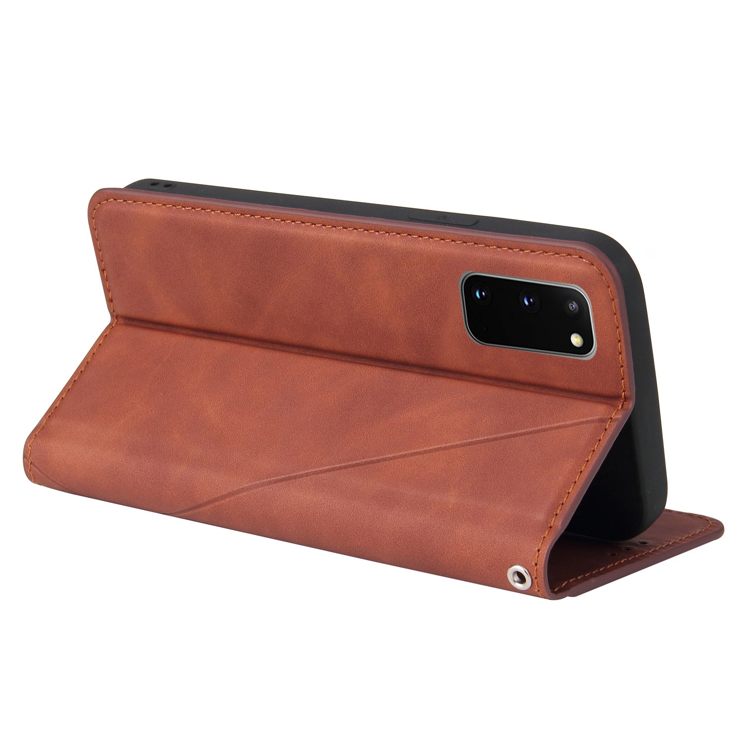 Silky Touch Rhombus Pattern Splicing Leather Stand Case for Samsung Galaxy S20 4G/S20 5G - Brown