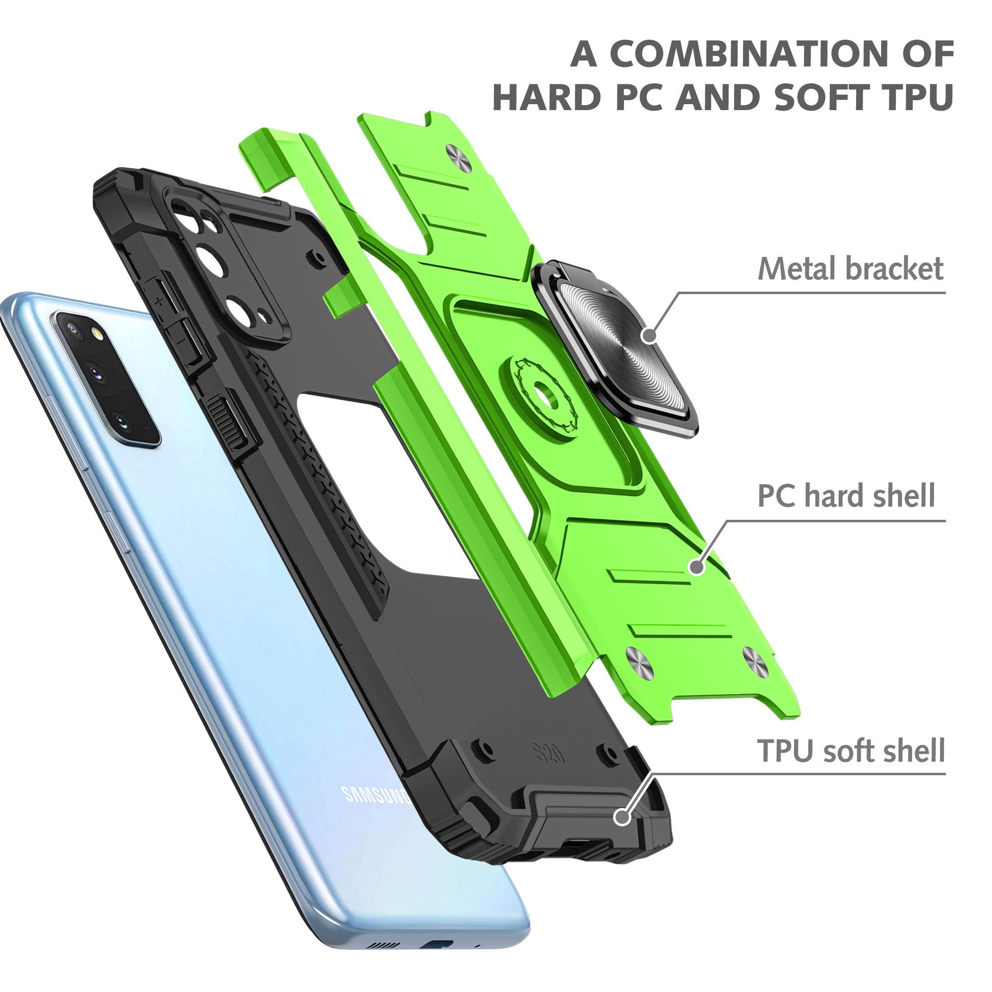 Detachable 2-in-1 Armor Style Kickstand TPU + PC Shell with Metal Sheet for Samsung Galaxy S20 4G/S20 5G - Green