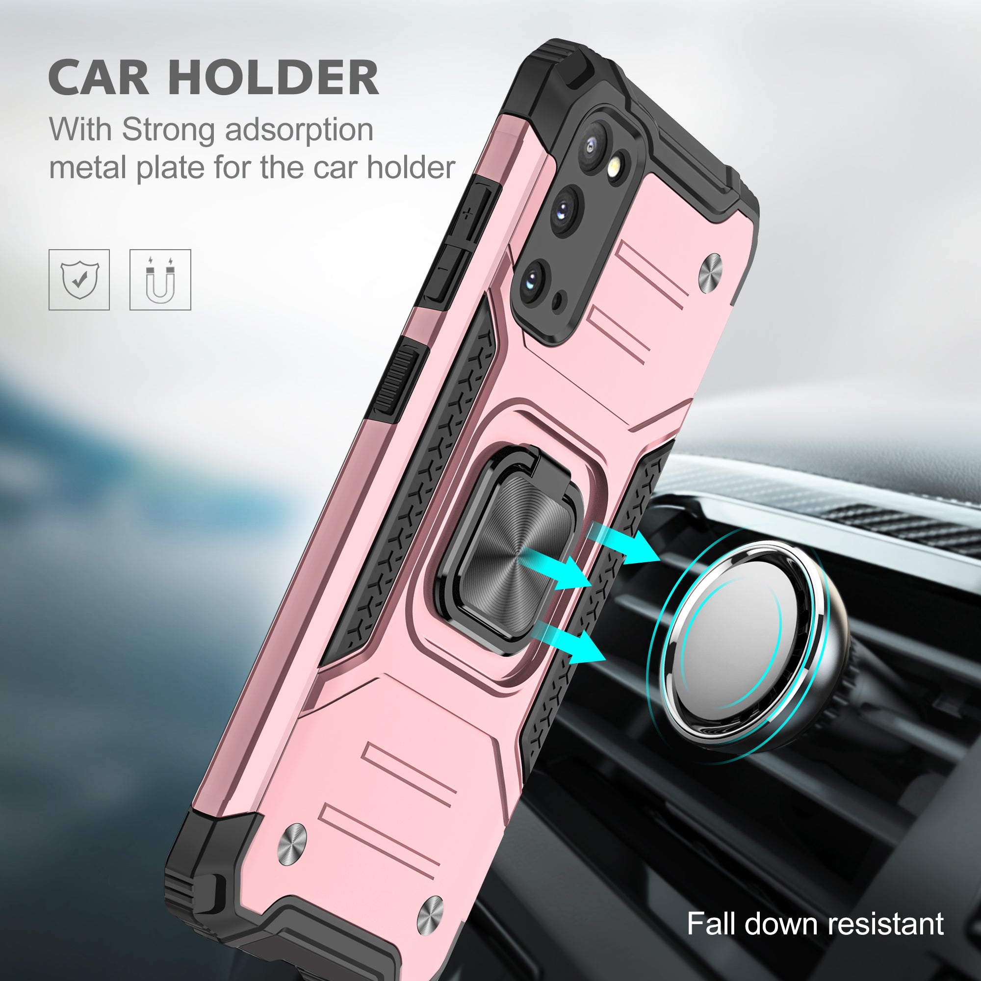 Detachable 2-in-1 Armor Style Kickstand TPU + PC Shell with Metal Sheet for Samsung Galaxy S20 4G/S20 5G - Rose Gold