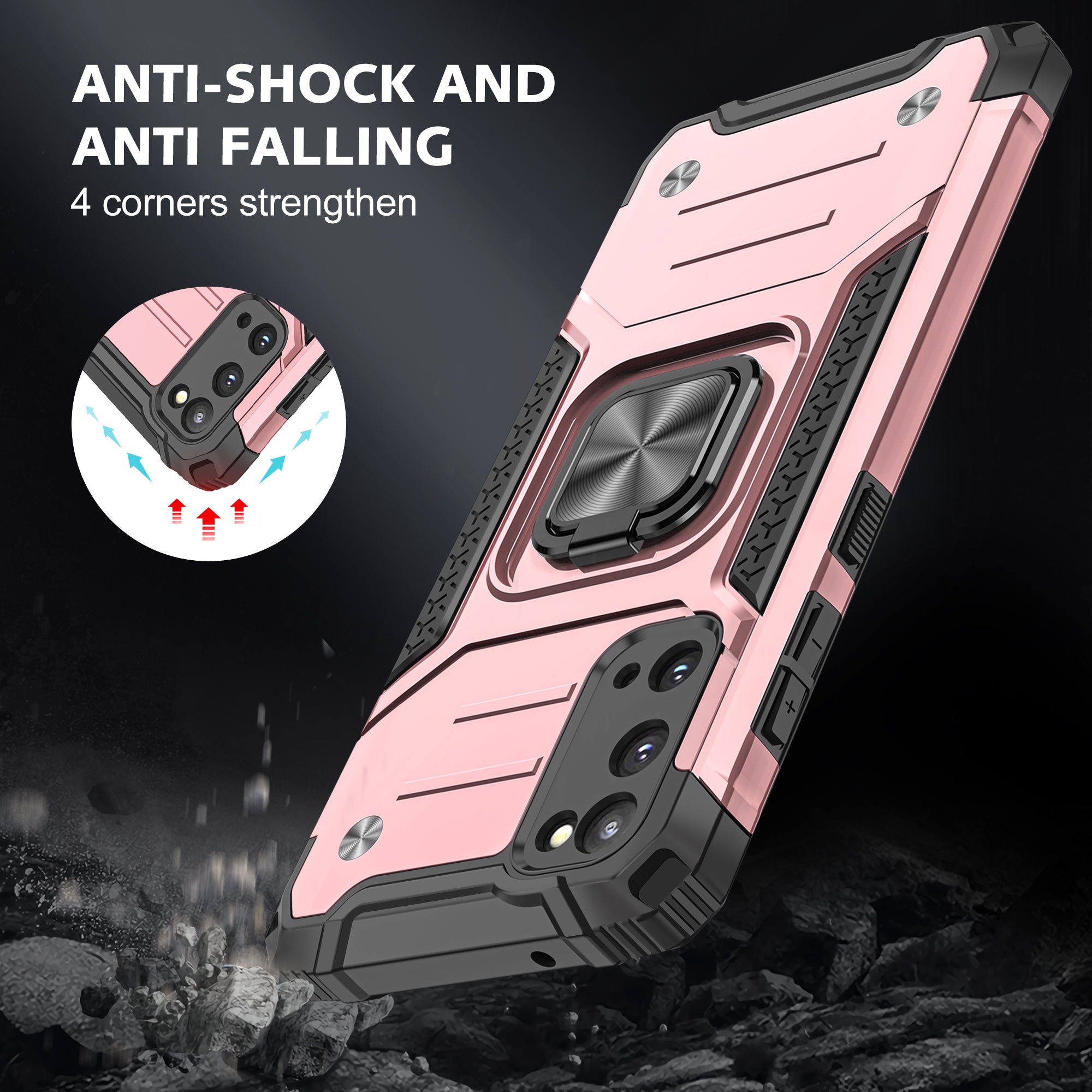 Detachable 2-in-1 Armor Style Kickstand TPU + PC Shell with Metal Sheet for Samsung Galaxy S20 4G/S20 5G - Rose Gold