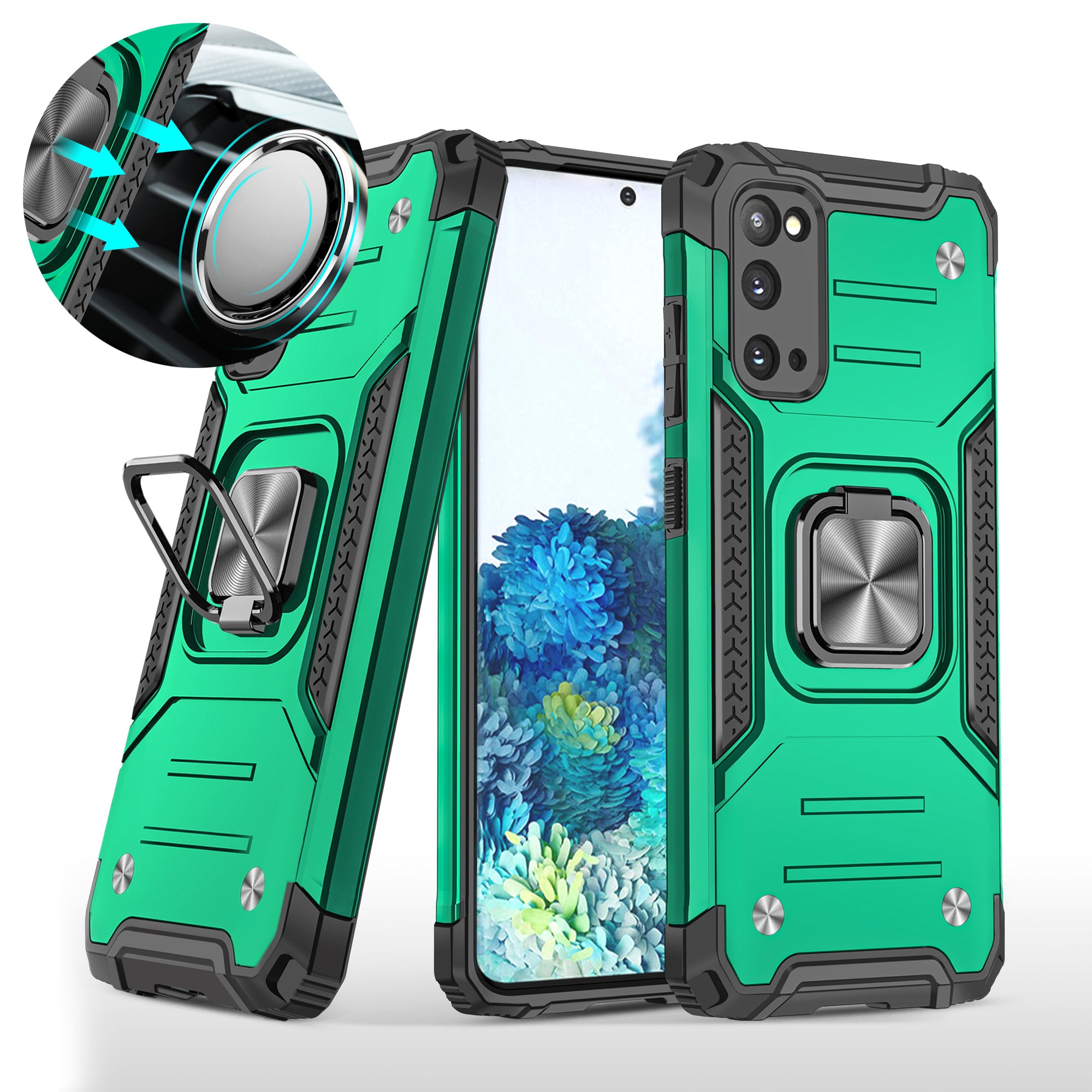 Detachable 2-in-1 Armor Style Kickstand TPU + PC Shell with Metal Sheet for Samsung Galaxy S20 4G/S20 5G - Blackish Green