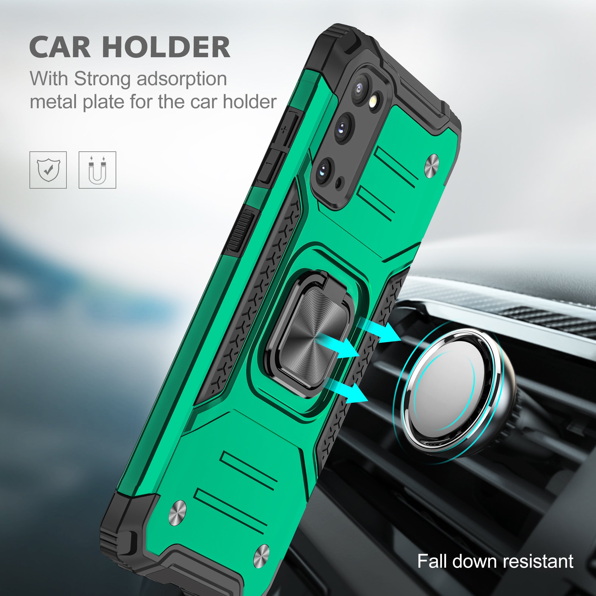 Detachable 2-in-1 Armor Style Kickstand TPU + PC Shell with Metal Sheet for Samsung Galaxy S20 4G/S20 5G - Blackish Green