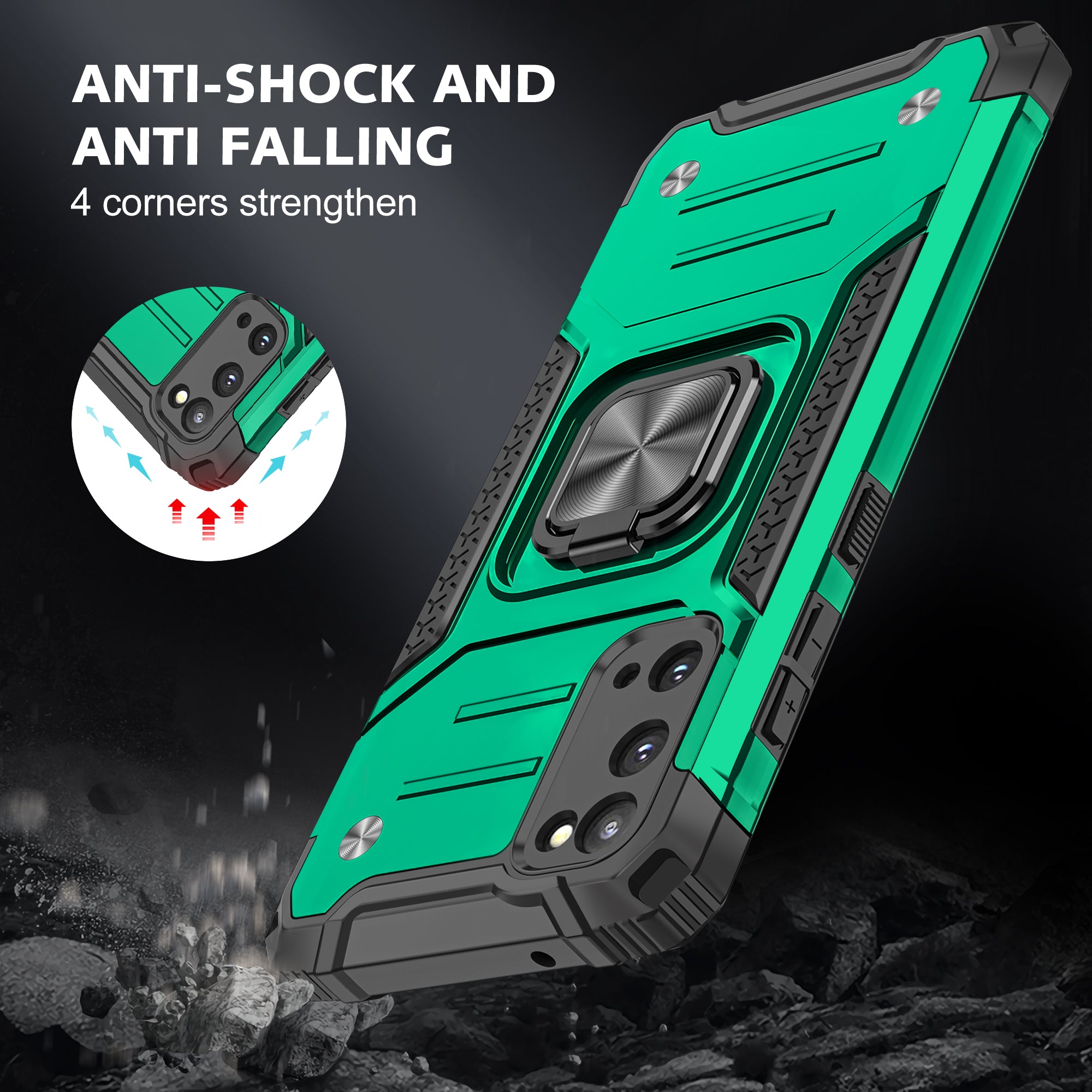 Detachable 2-in-1 Armor Style Kickstand TPU + PC Shell with Metal Sheet for Samsung Galaxy S20 4G/S20 5G - Blackish Green