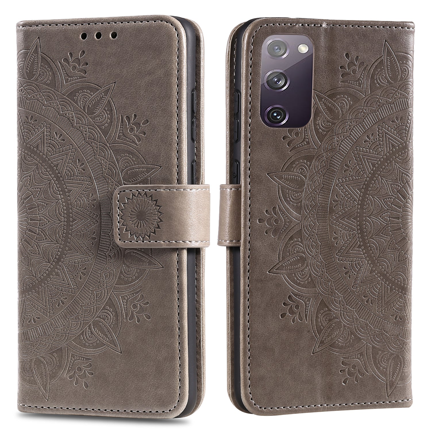 Imprint Flower Leather Cover for Samsung Galaxy S20 FE 4G/5G/S20 Lite/S20 FE 2022 - Grey