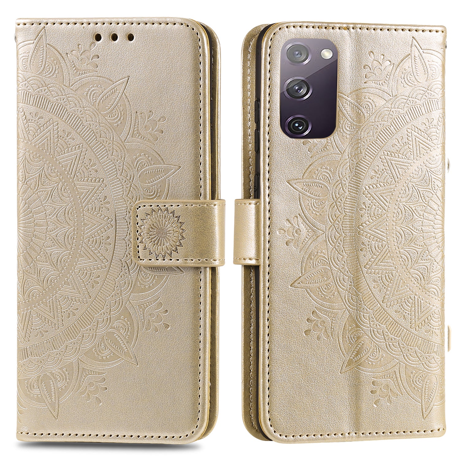 Imprint Flower Leather Cover for Samsung Galaxy S20 FE 4G/5G/S20 Lite/S20 FE 2022 - Gold