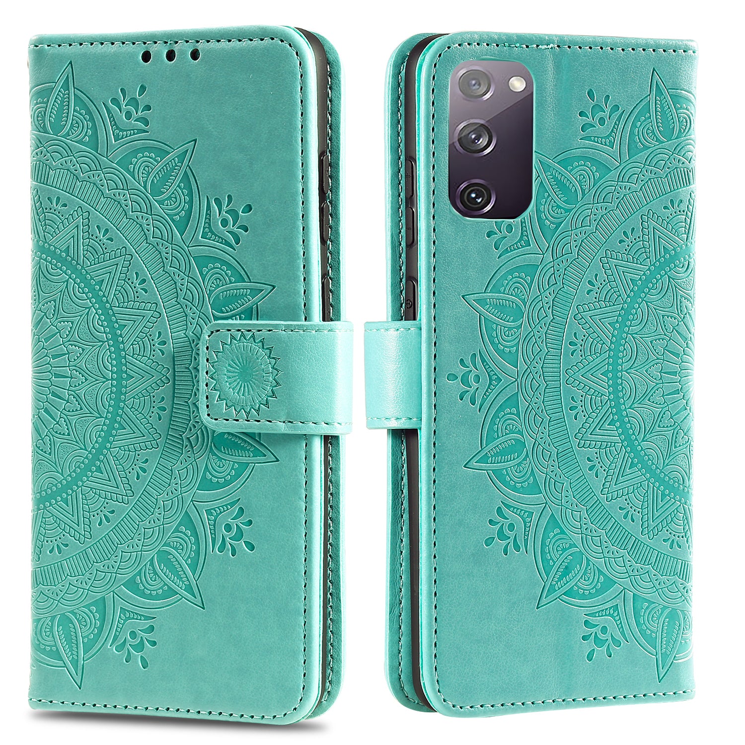 Imprint Flower Leather Cover for Samsung Galaxy S20 FE 4G/5G/S20 Lite/S20 FE 2022 - Green