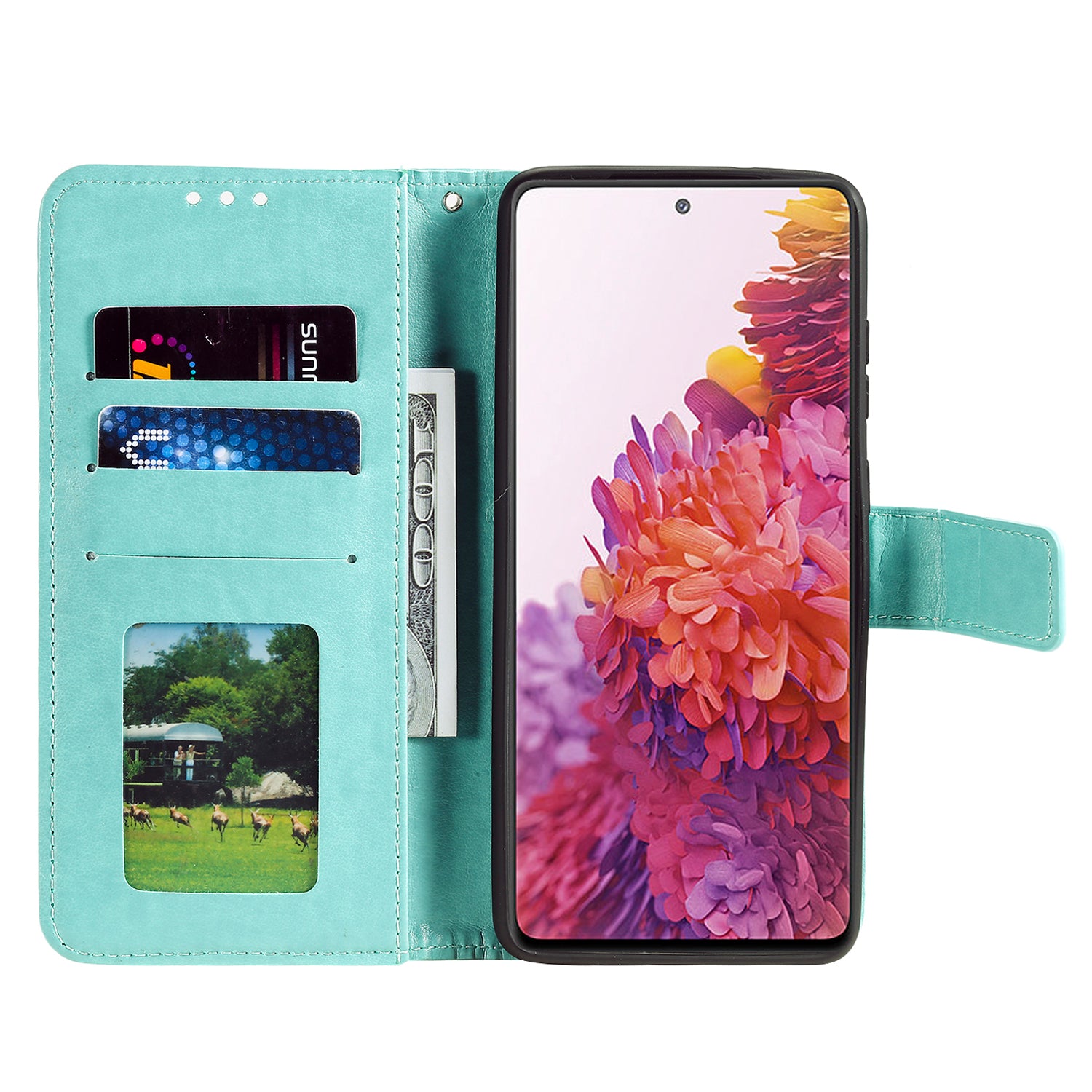 Imprint Flower Leather Cover for Samsung Galaxy S20 FE 4G/5G/S20 Lite/S20 FE 2022 - Green