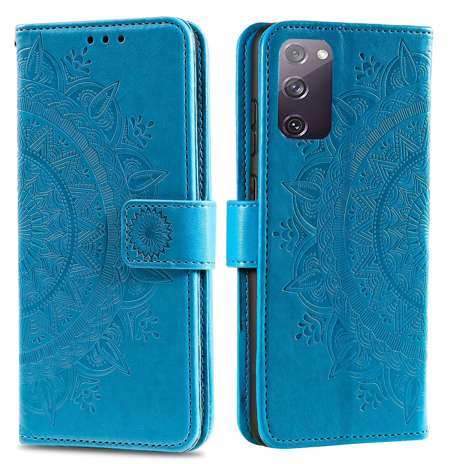 Imprint Flower Leather Cover for Samsung Galaxy S20 FE 4G/5G/S20 Lite/S20 FE 2022 - Blue