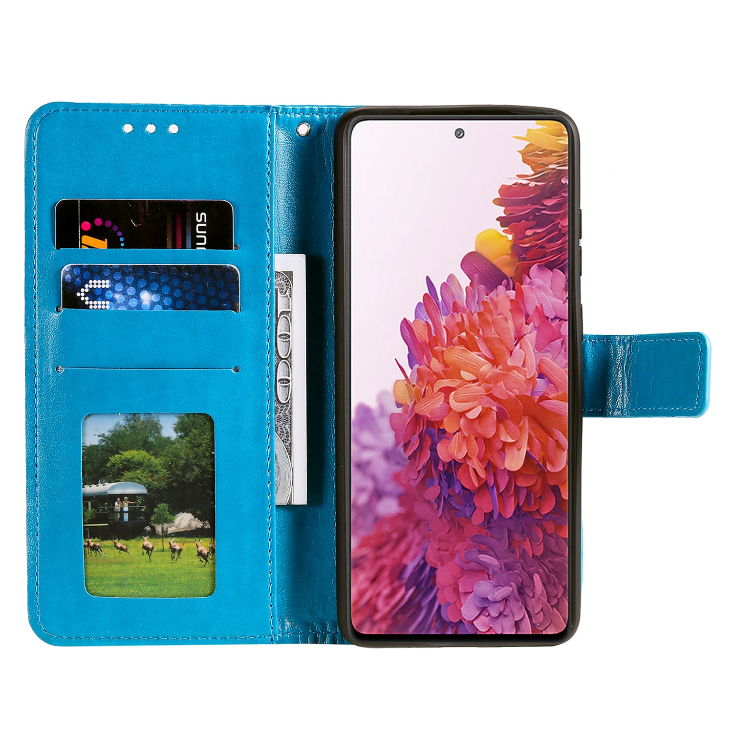 Imprint Flower Leather Cover for Samsung Galaxy S20 FE 4G/5G/S20 Lite/S20 FE 2022 - Blue