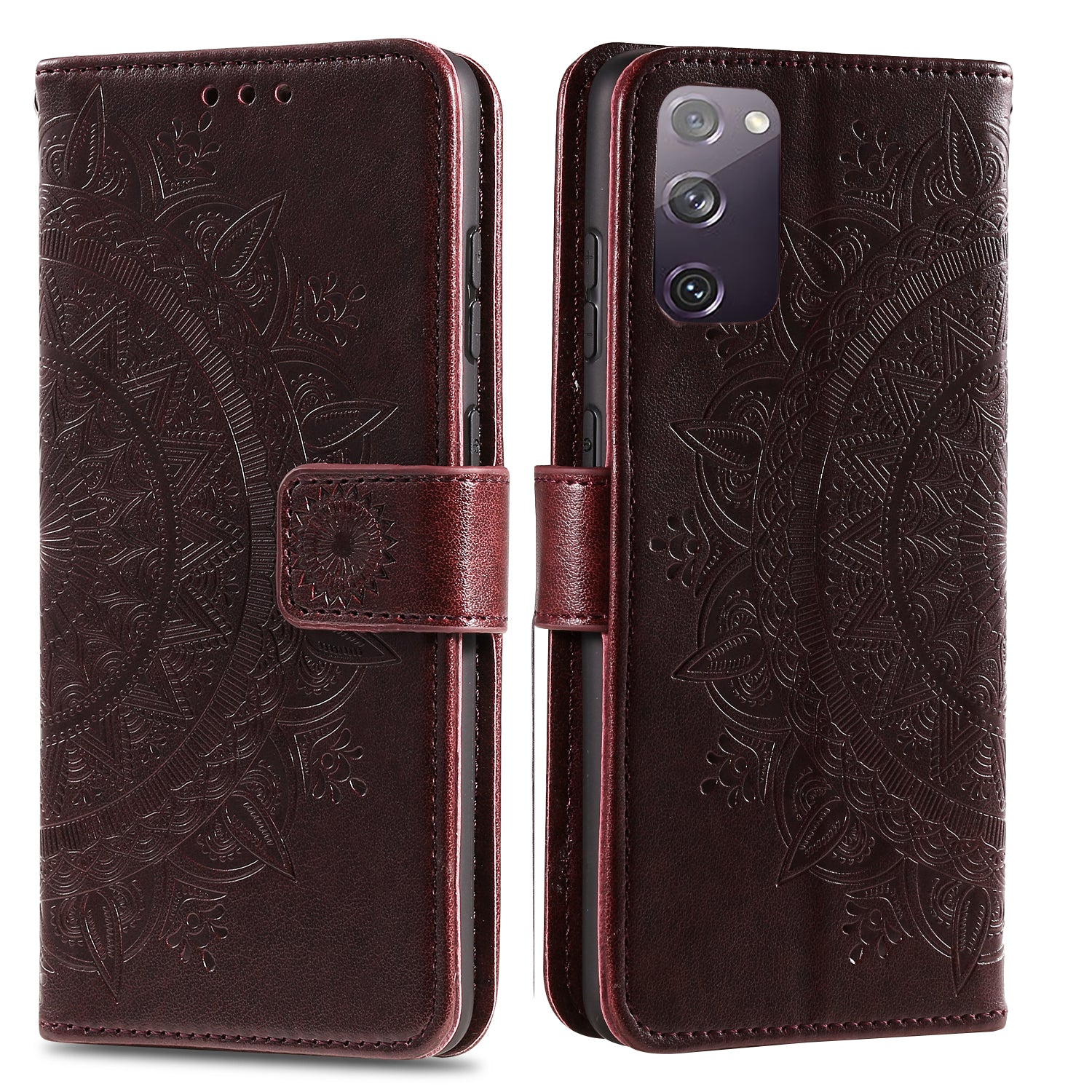 Imprint Flower Leather Cover for Samsung Galaxy S20 FE 4G/5G/S20 Lite/S20 FE 2022 - Brown