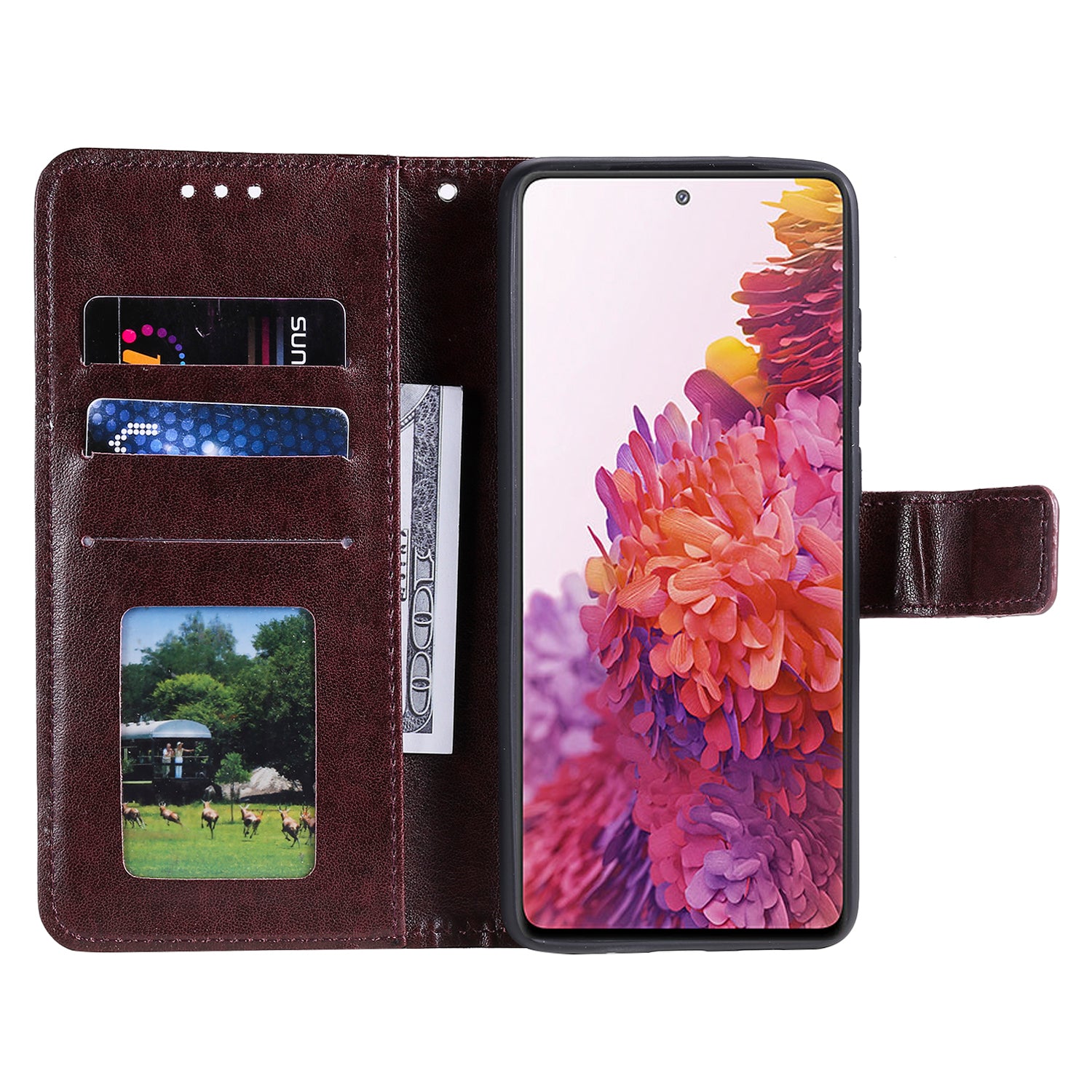 Imprint Flower Leather Cover for Samsung Galaxy S20 FE 4G/5G/S20 Lite/S20 FE 2022 - Brown