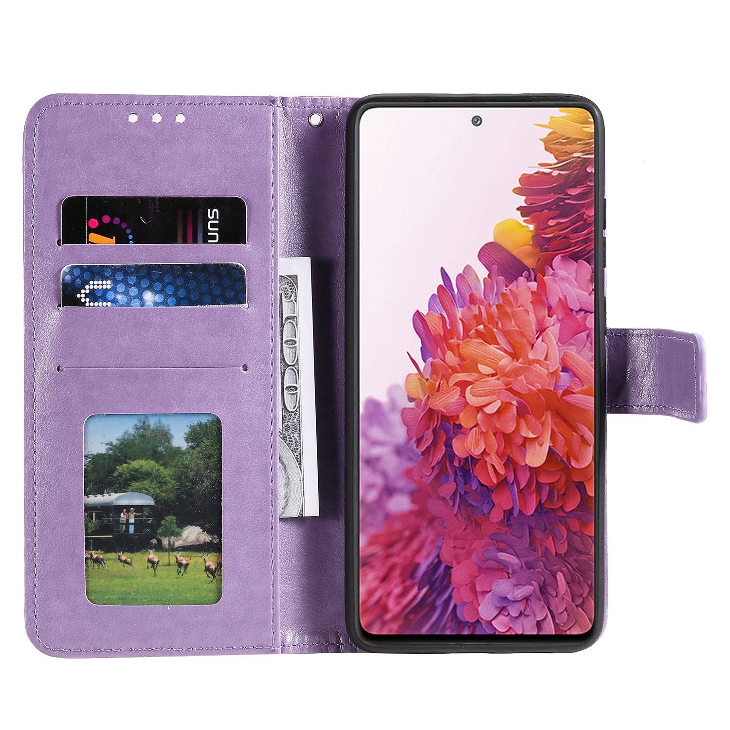 Imprint Flower Leather Cover for Samsung Galaxy S20 FE 4G/5G/S20 Lite/S20 FE 2022 - Purple