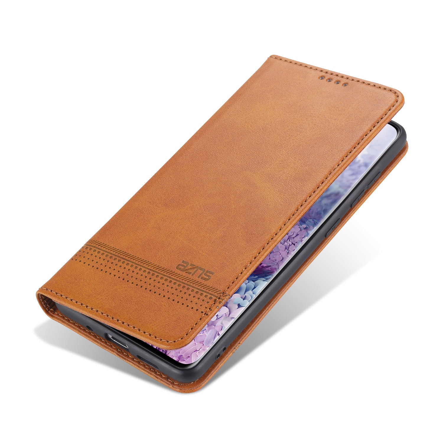 AZNS Magnetic Absorbed Leather Protector Wallet Cover Case for Samsung Galaxy S20 Ultra - Brown