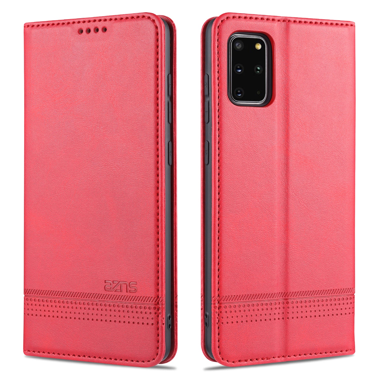 AZNS Magnetic Absorbed Leather Protector Wallet Cover Case for Samsung Galaxy S20 Ultra - Red