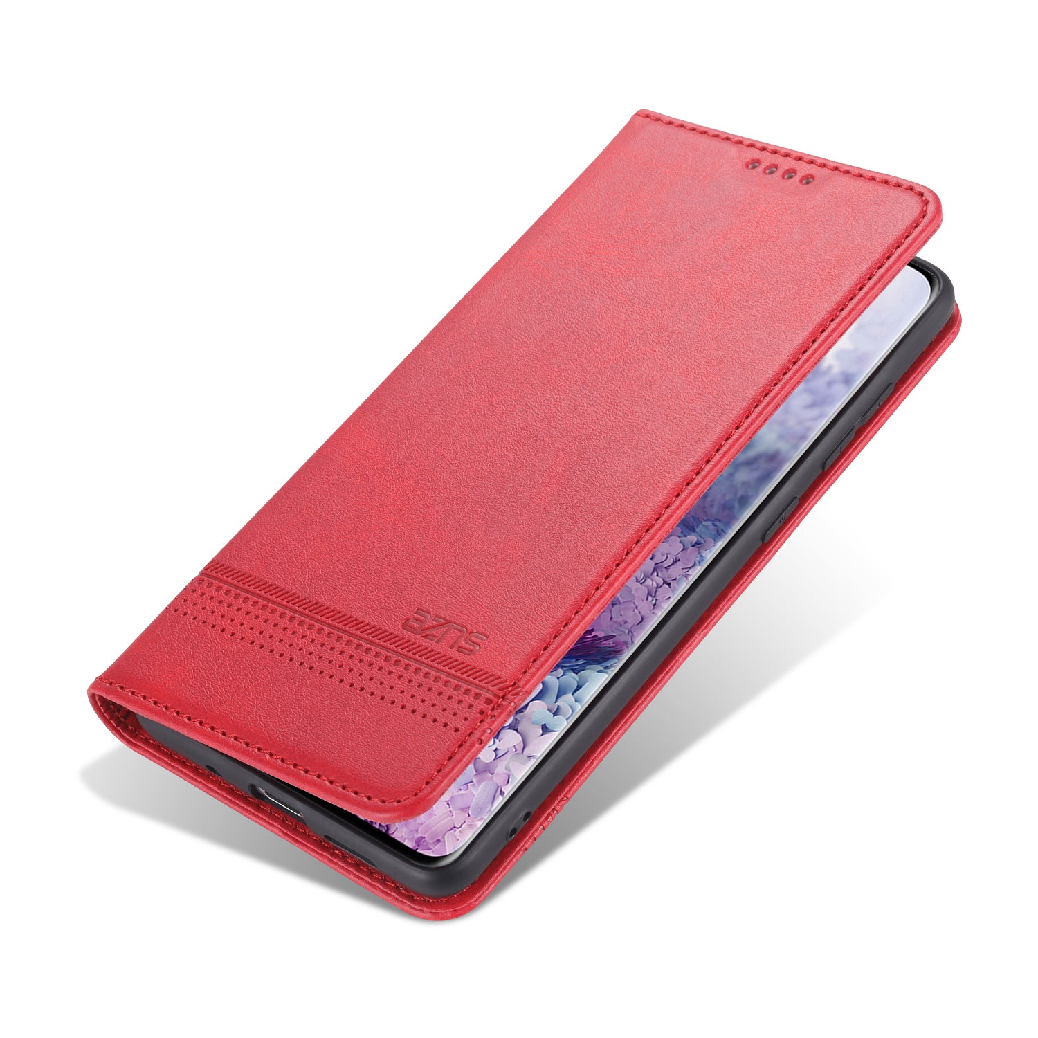 AZNS Magnetic Absorbed Leather Protector Wallet Cover Case for Samsung Galaxy S20 Ultra - Red