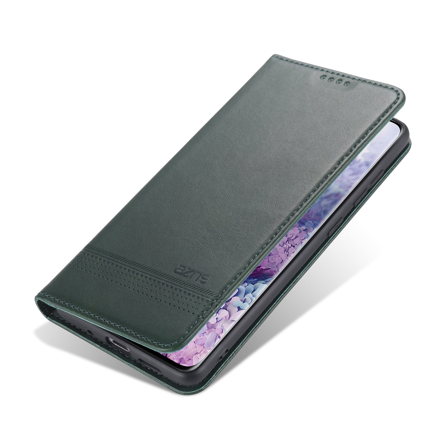 AZNS Magnetic Absorbed Leather Protector Wallet Cover Case for Samsung Galaxy S20 Ultra - Green