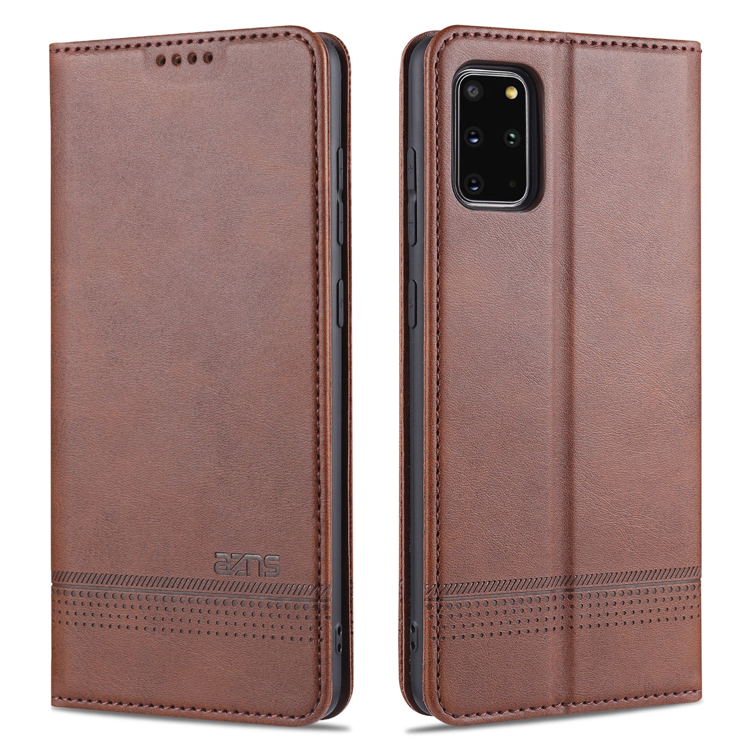 AZNS Magnetic Absorbed Leather Protector Wallet Cover Case for Samsung Galaxy S20 Ultra - Coffee