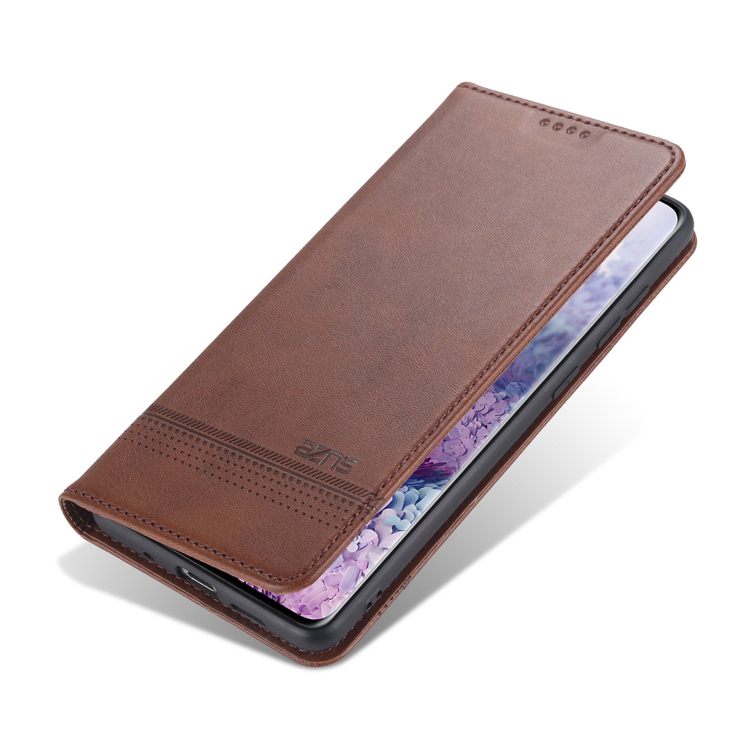 AZNS Magnetic Absorbed Leather Protector Wallet Cover Case for Samsung Galaxy S20 Ultra - Coffee