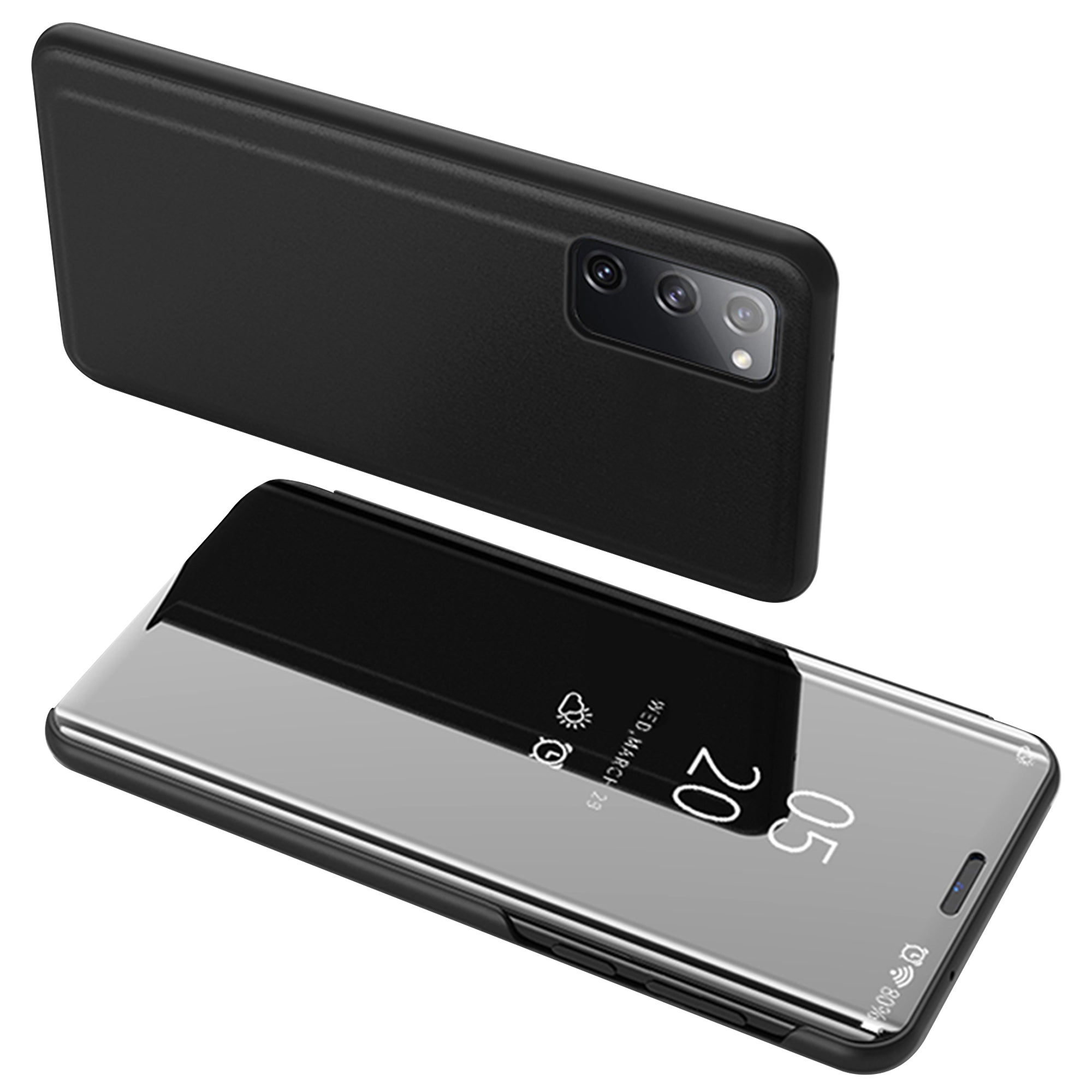 View Window Mirror Skin Leather Cover for Samsung Galaxy S20 FE 4G/5G/S20 Lite/S20 FE 2022 - Black