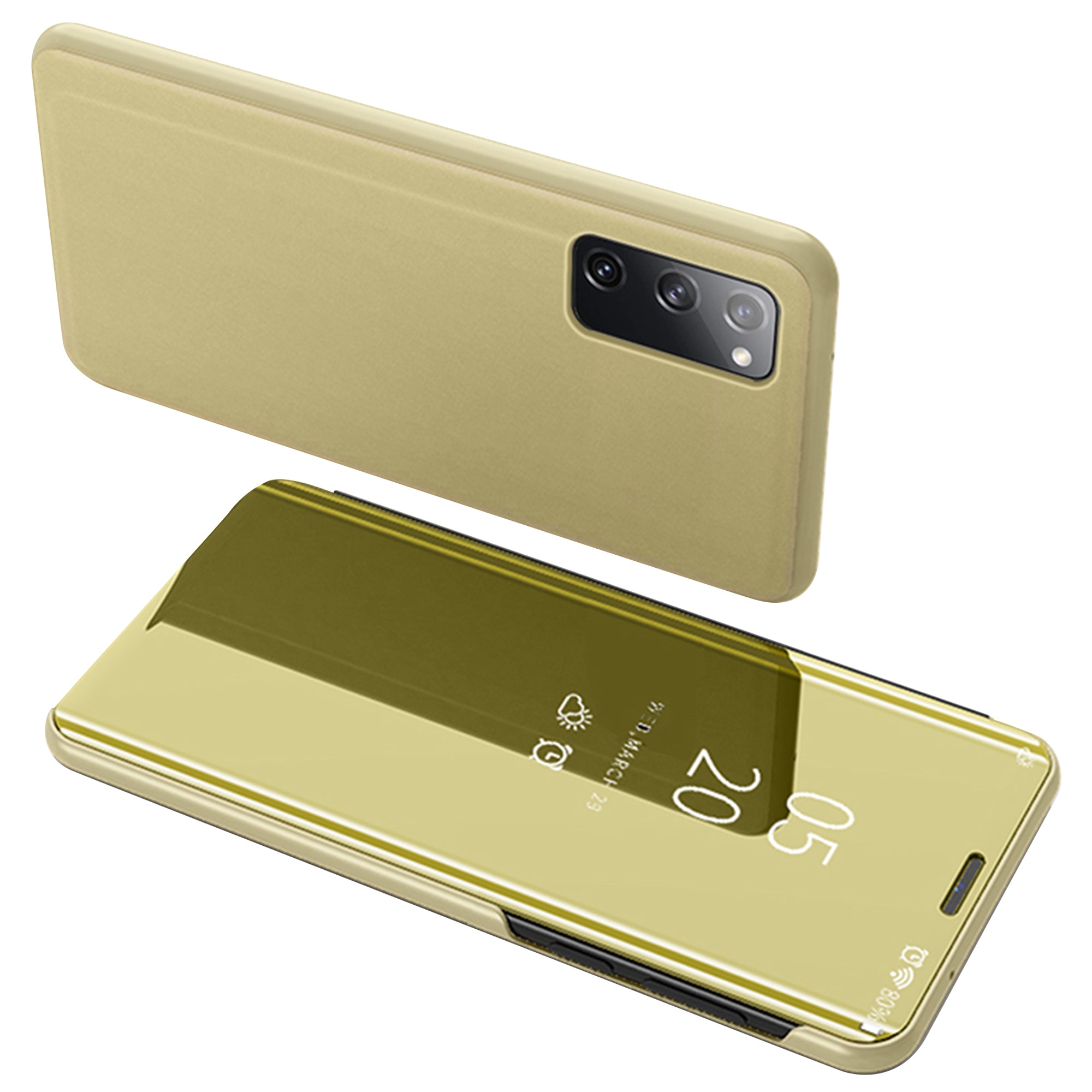 View Window Mirror Skin Leather Cover for Samsung Galaxy S20 FE 4G/5G/S20 Lite/S20 FE 2022 - Gold