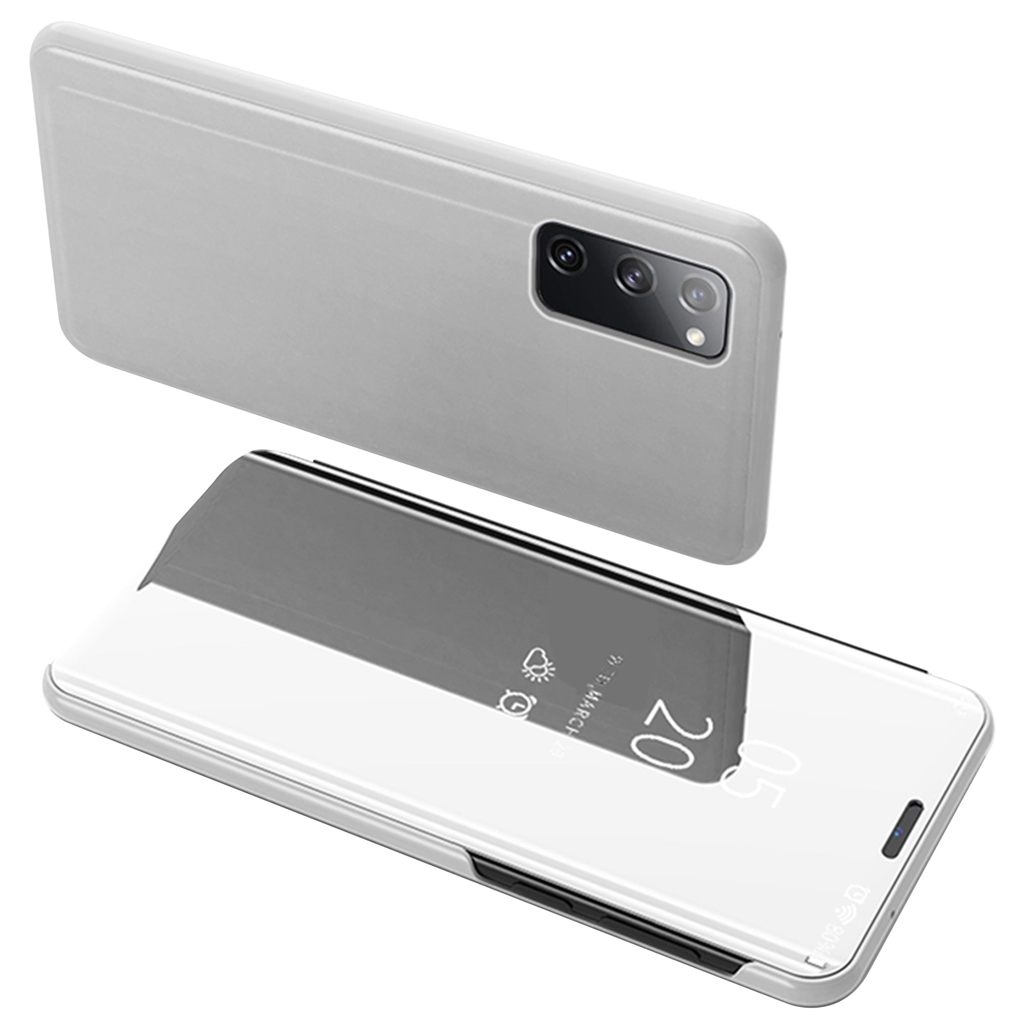 View Window Mirror Skin Leather Cover for Samsung Galaxy S20 FE 4G/5G/S20 Lite/S20 FE 2022 - Silver