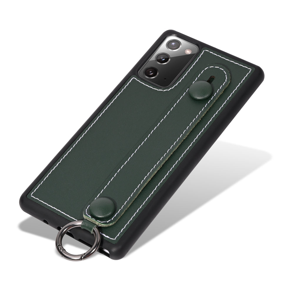 Phone Case TPU+Genuine Leather with Strap Kickstand Shell for Samsung Galaxy S20 4G/S20 5G - Green