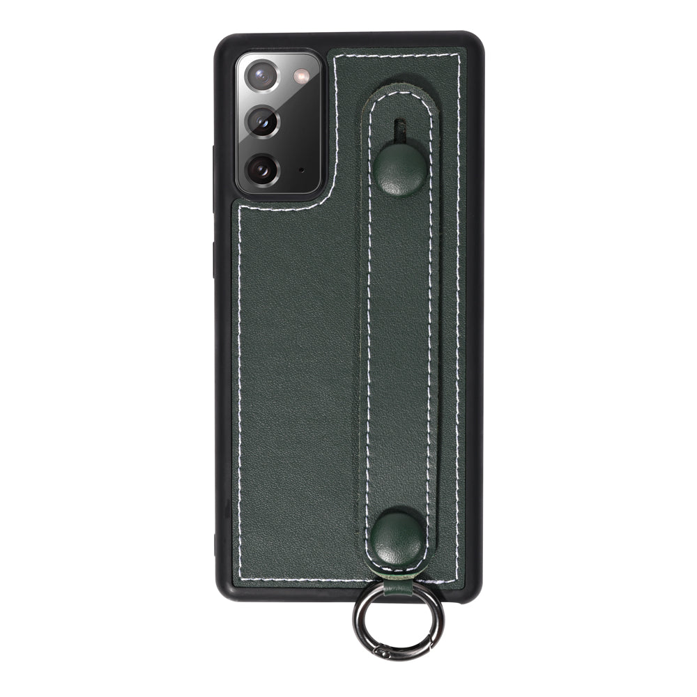 Phone Case TPU+Genuine Leather with Strap Kickstand Shell for Samsung Galaxy S20 4G/S20 5G - Green