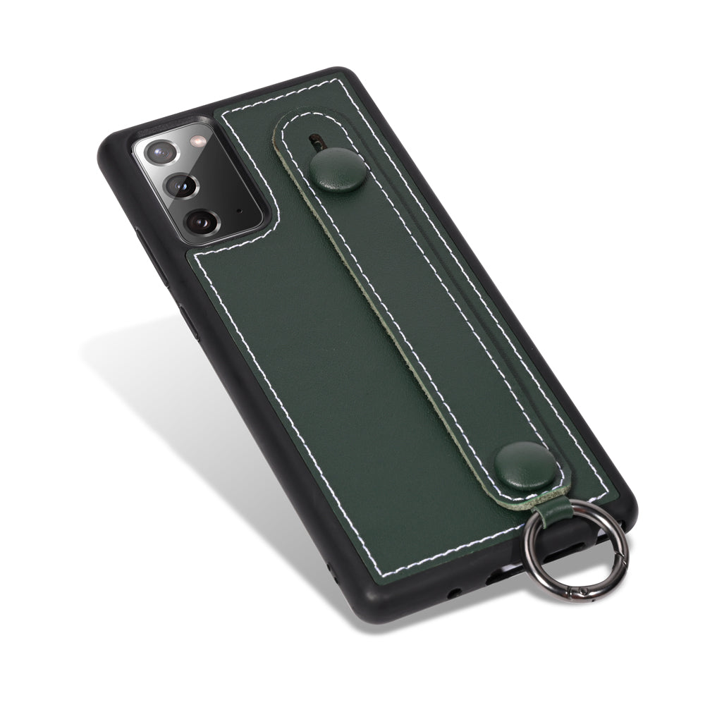 Phone Case TPU+Genuine Leather with Strap Kickstand Shell for Samsung Galaxy S20 4G/S20 5G - Green