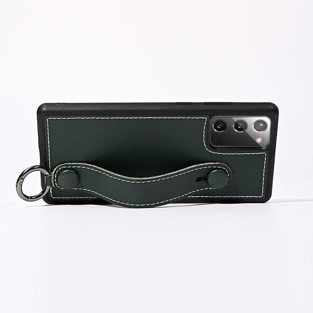 Phone Case TPU+Genuine Leather with Strap Kickstand Shell for Samsung Galaxy S20 4G/S20 5G - Green