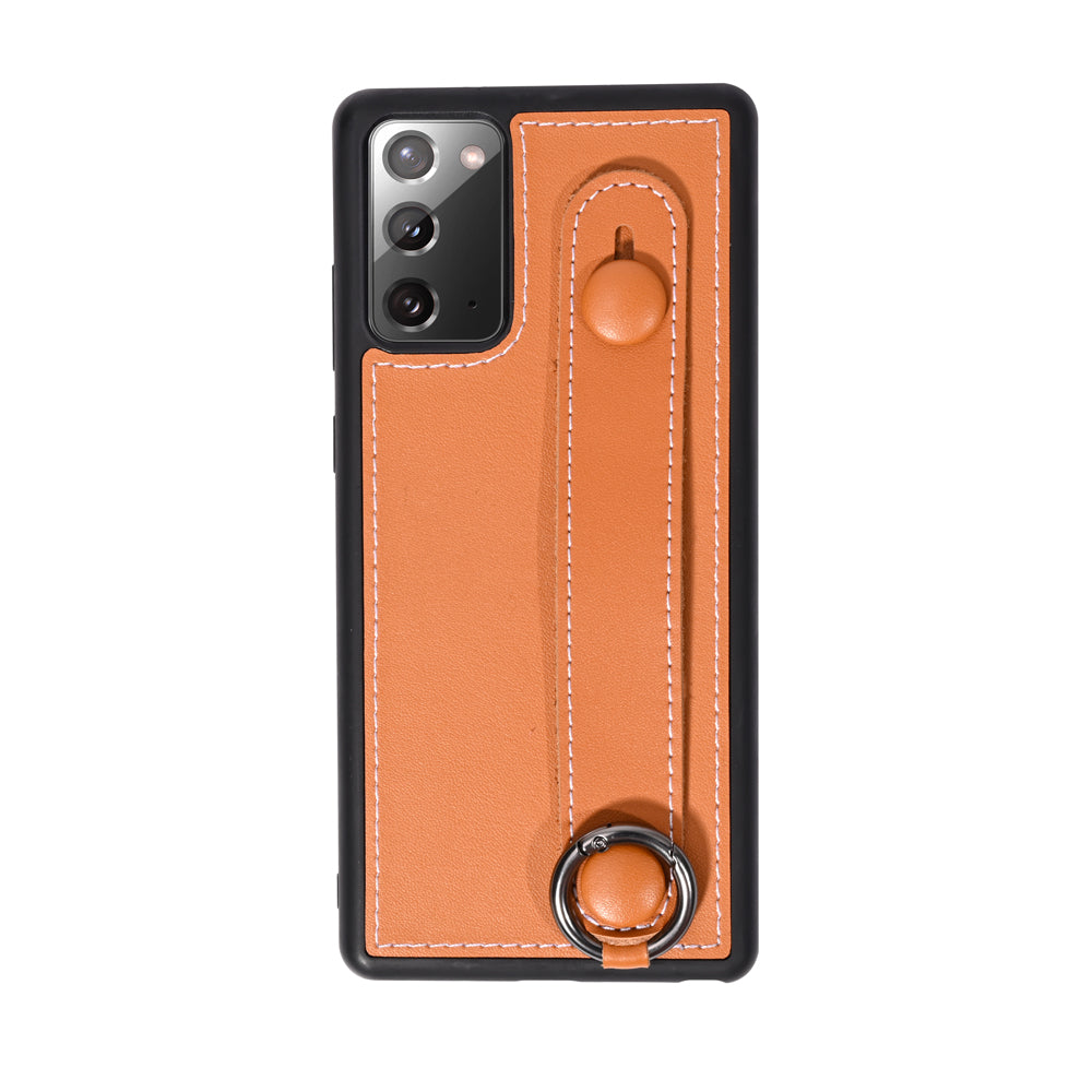 Phone Case TPU+Genuine Leather with Strap Kickstand Shell for Samsung Galaxy S20 4G/S20 5G - Brown