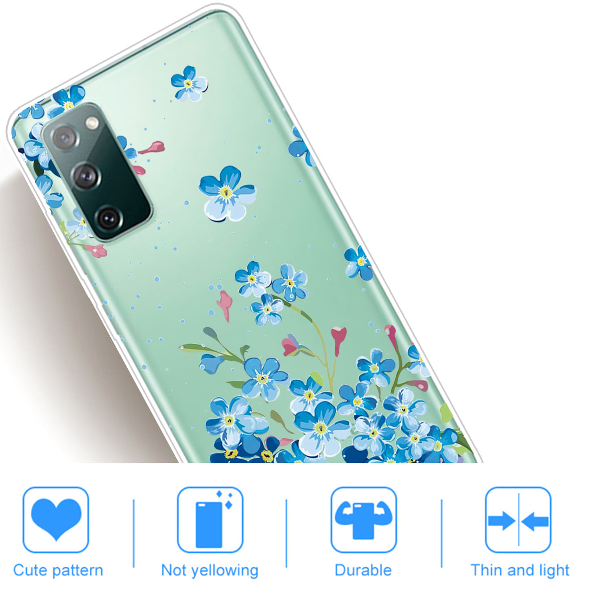 Printing Skin IMD TPU Cover for Samsung Galaxy S20 FE 4G/5G/S20 Lite/S20 FE 2022 - Blue Flowers