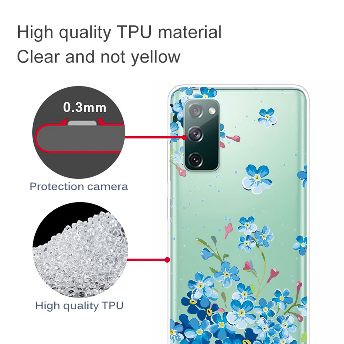 Printing Skin IMD TPU Cover for Samsung Galaxy S20 FE 4G/5G/S20 Lite/S20 FE 2022 - Blue Flowers