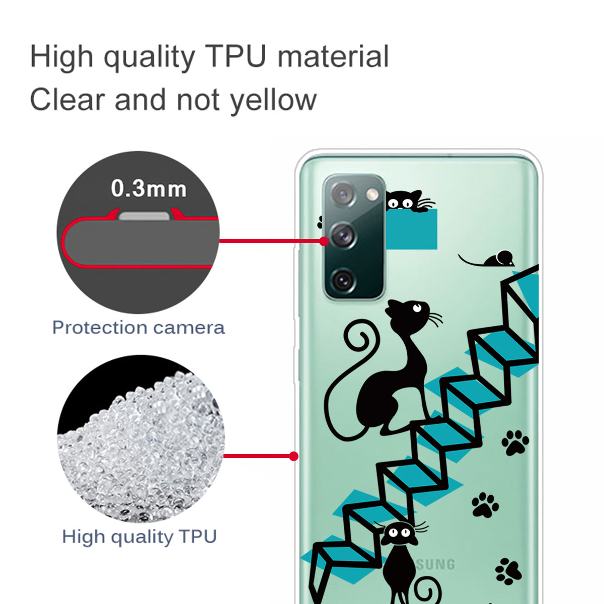 Printing Skin IMD TPU Cover for Samsung Galaxy S20 FE 4G/5G/S20 Lite/S20 FE 2022 - Cat Climbing Ladder