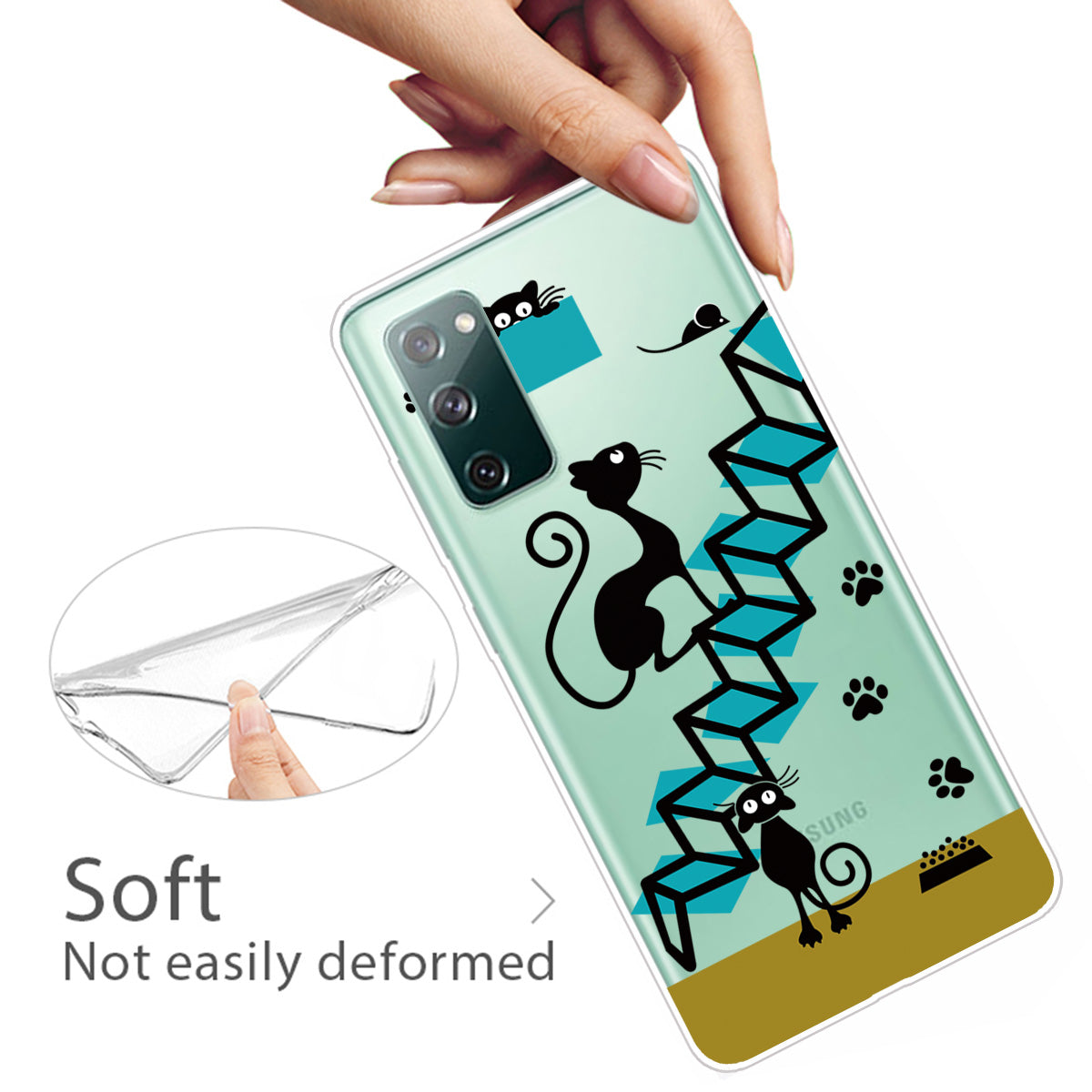 Printing Skin IMD TPU Cover for Samsung Galaxy S20 FE 4G/5G/S20 Lite/S20 FE 2022 - Cat Climbing Ladder