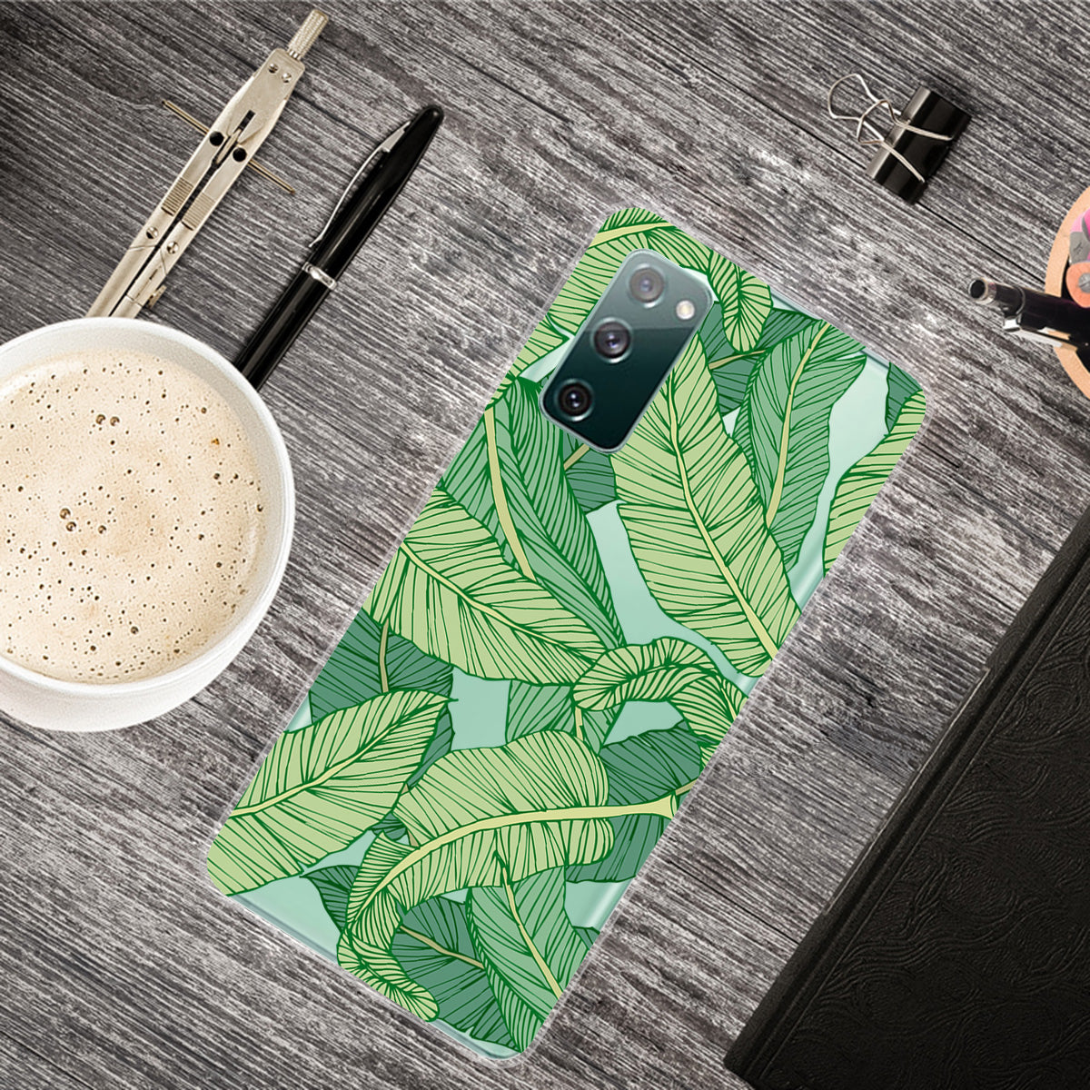 For Samsung Galaxy S20 FE 4G/5G/S20 Lite/S20 FE 2022 Phone Case Pattern Printed IMD TPU Phone Protector - Green Leaves