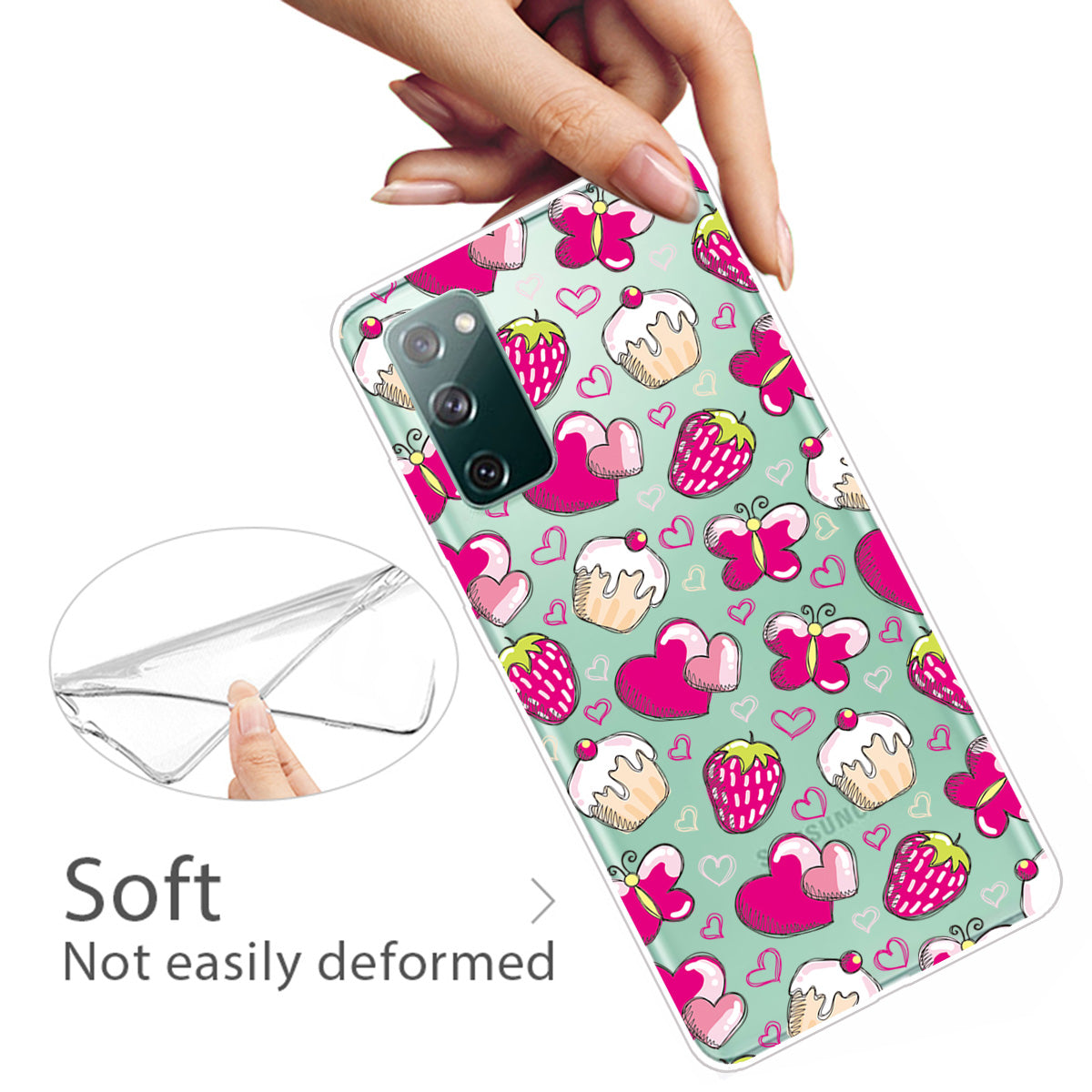 For Samsung Galaxy S20 FE 4G/5G/S20 Lite/S20 FE 2022 Phone Case Pattern Printed IMD TPU Phone Protector - Cakes and Strawberries