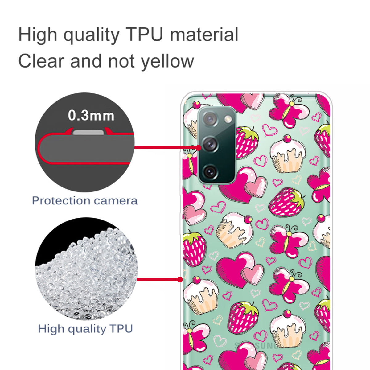 For Samsung Galaxy S20 FE 4G/5G/S20 Lite/S20 FE 2022 Phone Case Pattern Printed IMD TPU Phone Protector - Cakes and Strawberries